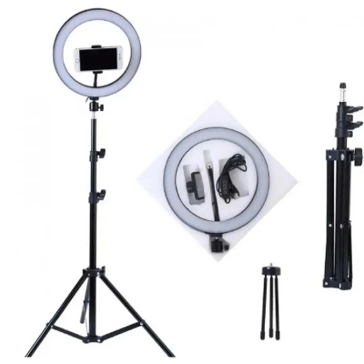 Picture of 12 Inch LED Ring Light with Adjustable Stand & Phone Holder for Live Streaming, Video Recording, Photography, and Makeup Tutorials-Black