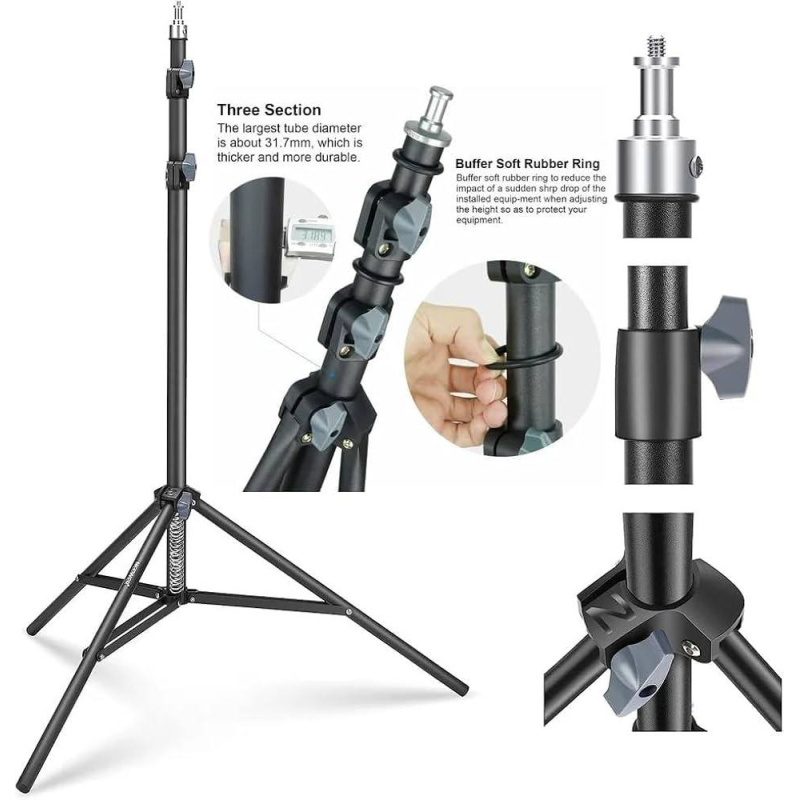 Picture of NeePho NP-9988 6ft Heavy Duty Light Stand Tripod for Ring Light, Softbox & Studio Light – Adjustable & Durable-Black