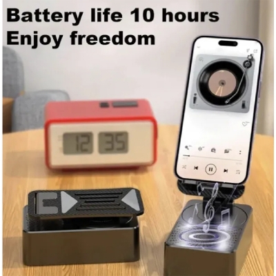 Picture of Foldable Mobile Phone Desk Holder,Wireless Speaker with Stand - 3 in 1 Mobile Phone Holder,360 Rotating Phone Stand,Phone Stand with Speaker, Cellphone Holder with Bluetooth Speaker-Black