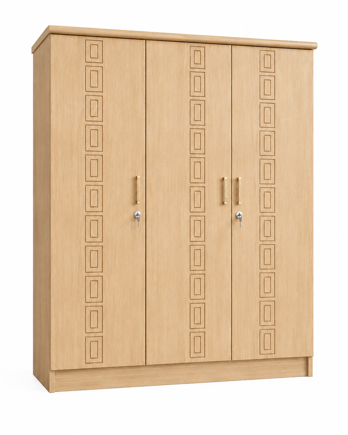 Picture of FurniQ Furniture 3 Door Wardrobe, 3 Door Almirah, Bedroom Wardrobe, Clothes Storage Cabinet, Melamine Board Wardrobe, Modern Wardrobe Design, 60 W × 24 D × 72 H Inches | FurniQ Furniture