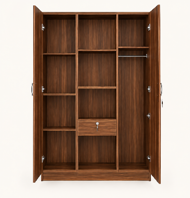 Picture of FurniQ Furniture 3 Door Wardrobe, 3 Door Almirah, Bedroom Wardrobe, Clothes Storage Cabinet, Melamine Board Wardrobe, Modern Wardrobe Design, 60 W × 24 D × 72 H Inches | FurniQ Furniture