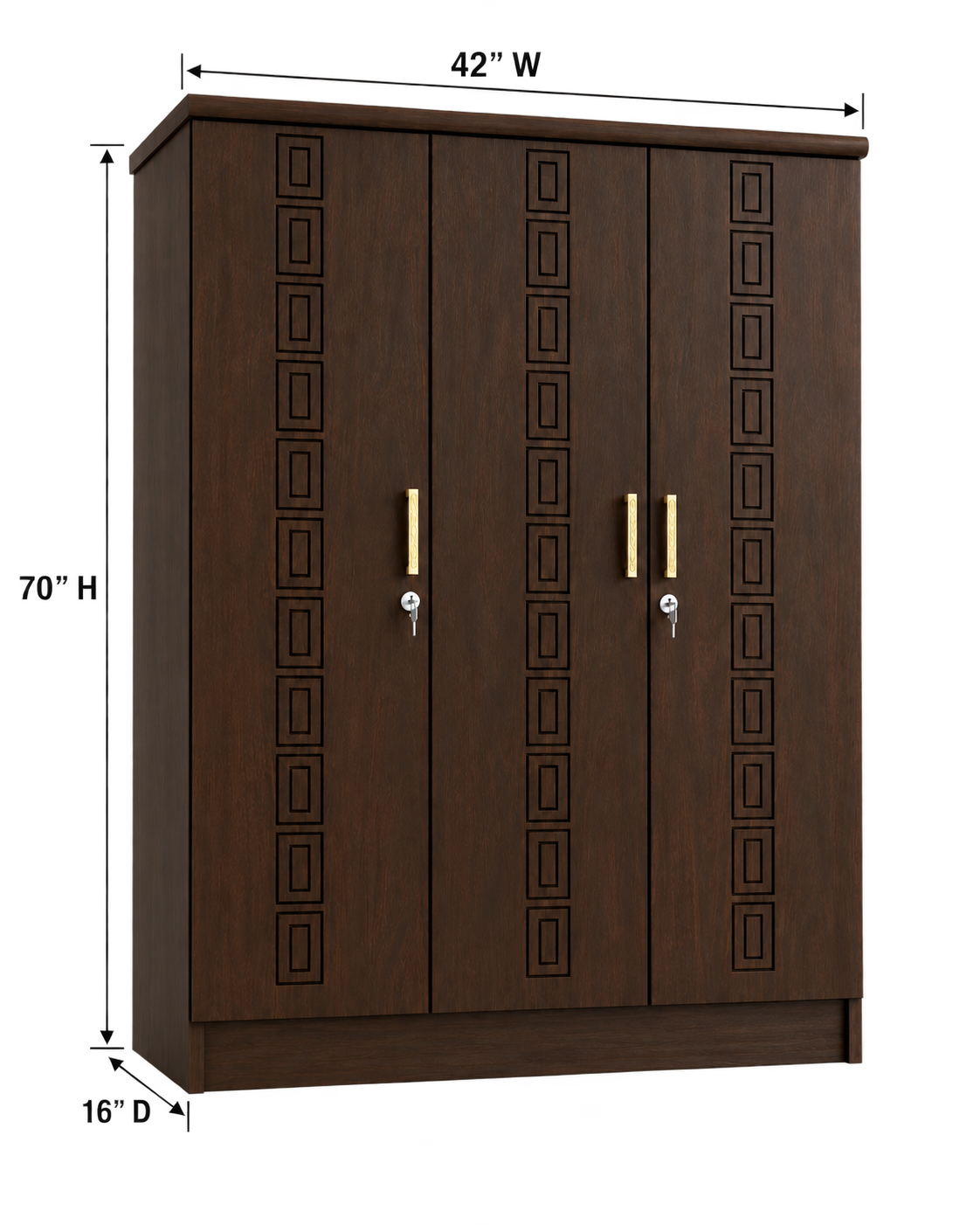 Picture of FurniQ Furniture 3 Door Wardrobe, 3 Door Almirah, Bedroom Wardrobe, Clothes Storage Cabinet, Melamine Board Wardrobe, Modern Wardrobe Design, 60 W × 24 D × 72 H Inches | FurniQ Furniture