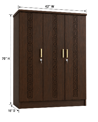 Picture of FurniQ Furniture 3 Door Wardrobe, 3 Door Almirah, Bedroom Wardrobe, Clothes Storage Cabinet, Melamine Board Wardrobe, Modern Wardrobe Design, 60 W × 24 D × 72 H Inches | FurniQ Furniture