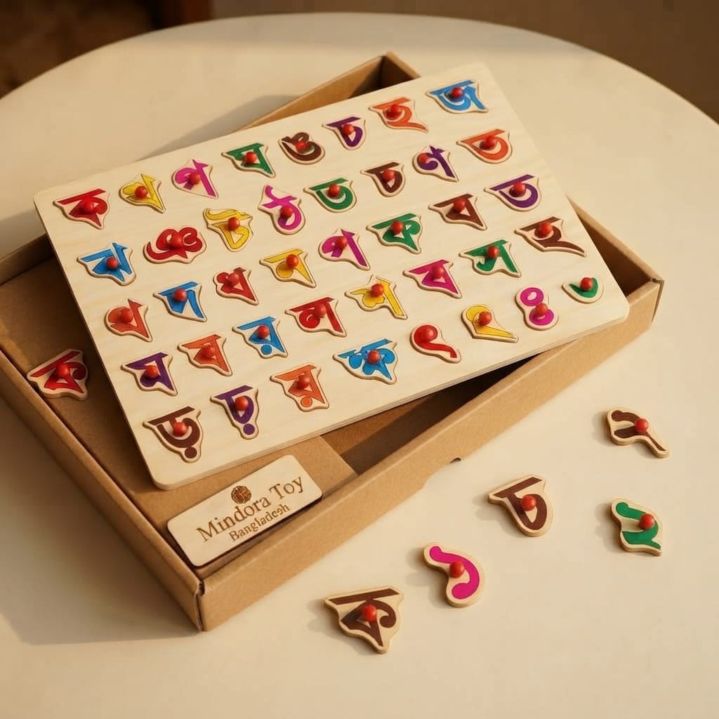 Picture of Wooden Bengali Alphabet Pin Board – Banjonborno Consonants Learning Toy