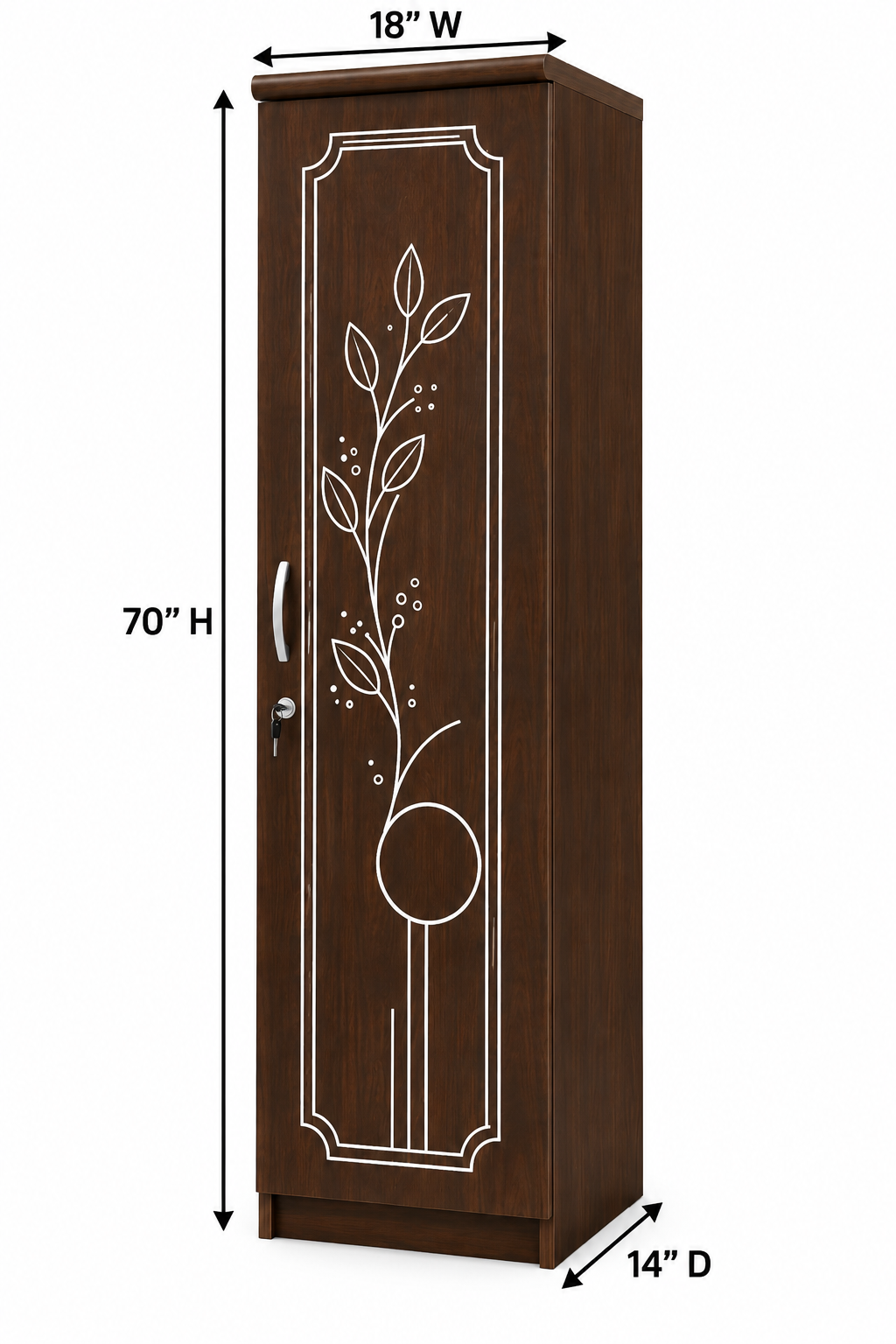 Picture of FurniQ Furniture 1 Door Wardrobe, 1 Door Almirah, Bedroom Wardrobe, Clothes Storage Cabinet, Single Door Wardrobe, Melamine Board Wardrobe, Modern Wardrobe Design, 24 W × 22 D × 72 H Inches | FurniQ Furniture