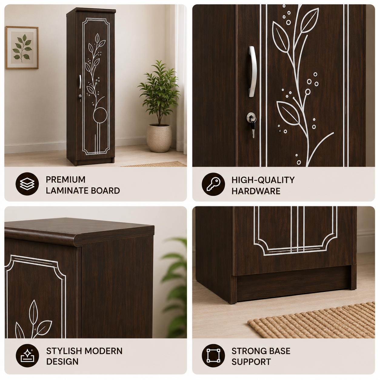 Picture of FurniQ Furniture 1 Door Wardrobe, 1 Door Almirah, Bedroom Wardrobe, Clothes Storage Cabinet, Single Door Wardrobe, Melamine Board Wardrobe, Modern Wardrobe Design, 24 W × 22 D × 72 H Inches | FurniQ Furniture