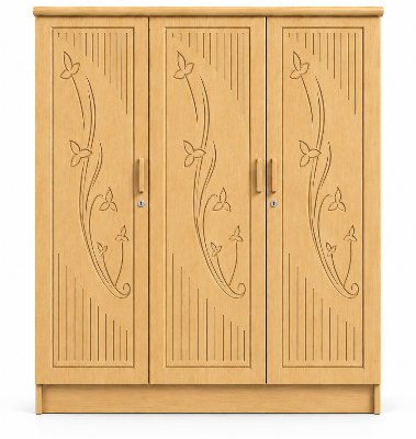 Picture of FurniQ Furniture 3 Door Wardrobe, 3 Door Almirah, Bedroom Wardrobe, Clothes Storage Cabinet, 3 Door Cupboard, Melamine Board Wardrobe, CNC Design Wardrobe, 60 W × 24 D × 72 H Inches | FurniQ Furniture