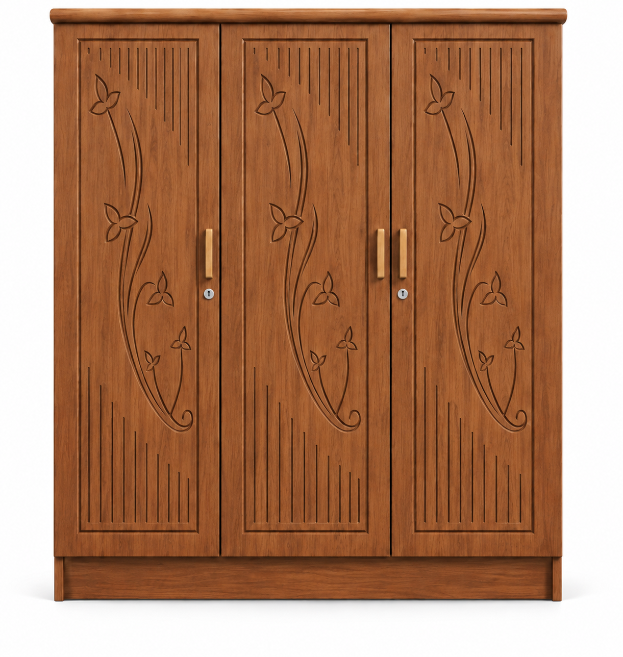 Picture of FurniQ Furniture 3 Door Wardrobe, 3 Door Almirah, Bedroom Wardrobe, Clothes Storage Cabinet, 3 Door Cupboard, Melamine Board Wardrobe, CNC Design Wardrobe, 60 W × 24 D × 72 H Inches | FurniQ Furniture
