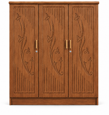 Picture of FurniQ Furniture 3 Door Wardrobe, 3 Door Almirah, Bedroom Wardrobe, Clothes Storage Cabinet, 3 Door Cupboard, Melamine Board Wardrobe, CNC Design Wardrobe, 60 W × 24 D × 72 H Inches | FurniQ Furniture