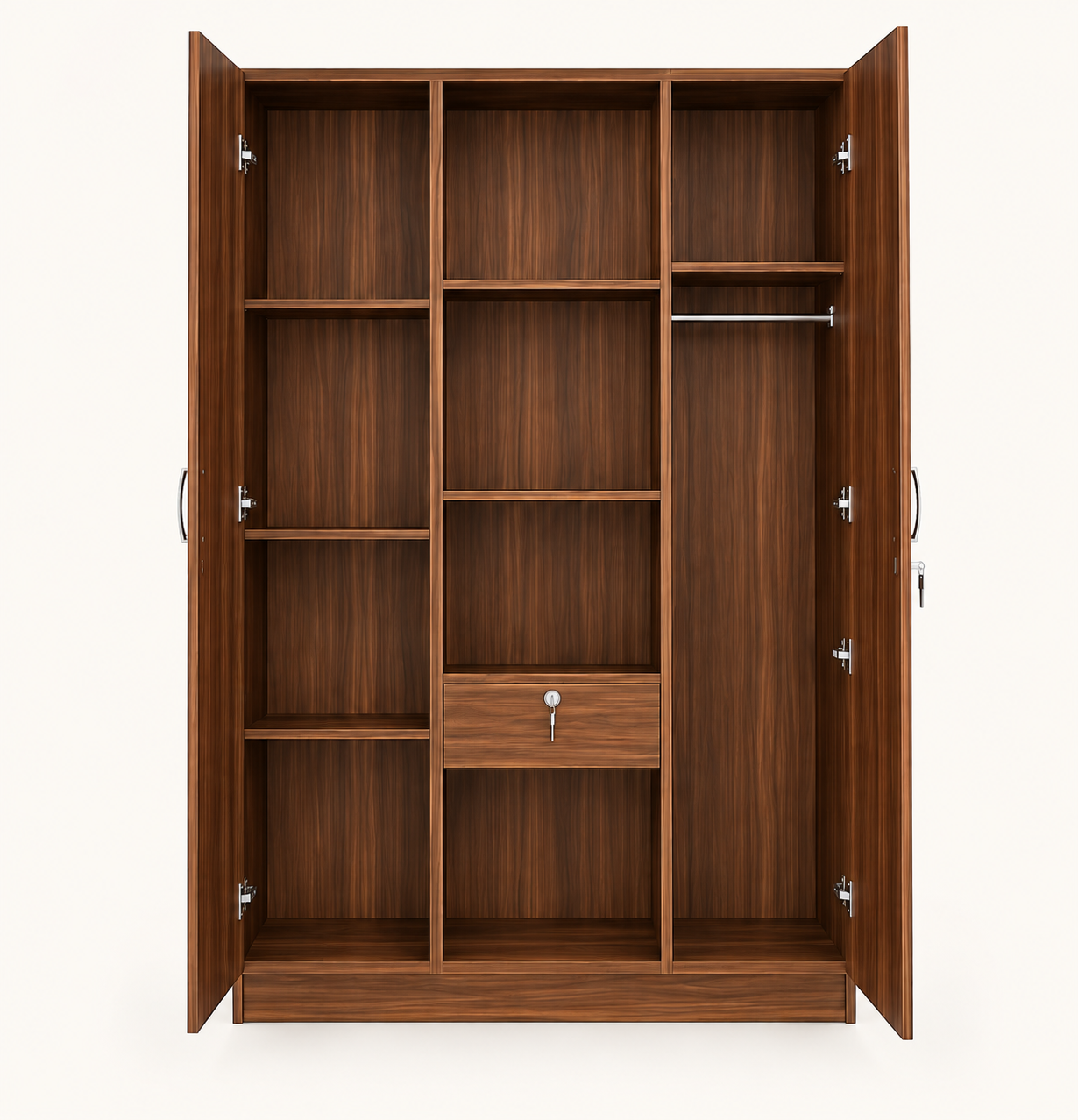 Picture of FurniQ Furniture 3 Door Wardrobe, 3 Door Almirah, Bedroom Wardrobe, Clothes Storage Cabinet, 3 Door Cupboard, Melamine Board Wardrobe, CNC Design Wardrobe, 60 W × 24 D × 72 H Inches | FurniQ Furniture