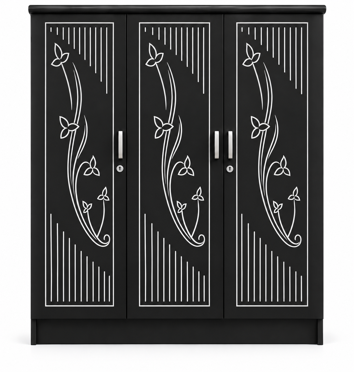 Picture of FurniQ Furniture 3 Door Wardrobe, 3 Door Almirah, Bedroom Wardrobe, Clothes Storage Cabinet, 3 Door Cupboard, Melamine Board Wardrobe, CNC Design Wardrobe, 60 W × 24 D × 72 H Inches | FurniQ Furniture