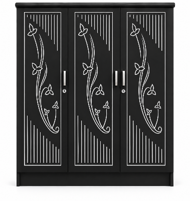 Picture of FurniQ Furniture 3 Door Wardrobe, 3 Door Almirah, Bedroom Wardrobe, Clothes Storage Cabinet, 3 Door Cupboard, Melamine Board Wardrobe, CNC Design Wardrobe, 60 W × 24 D × 72 H Inches | FurniQ Furniture