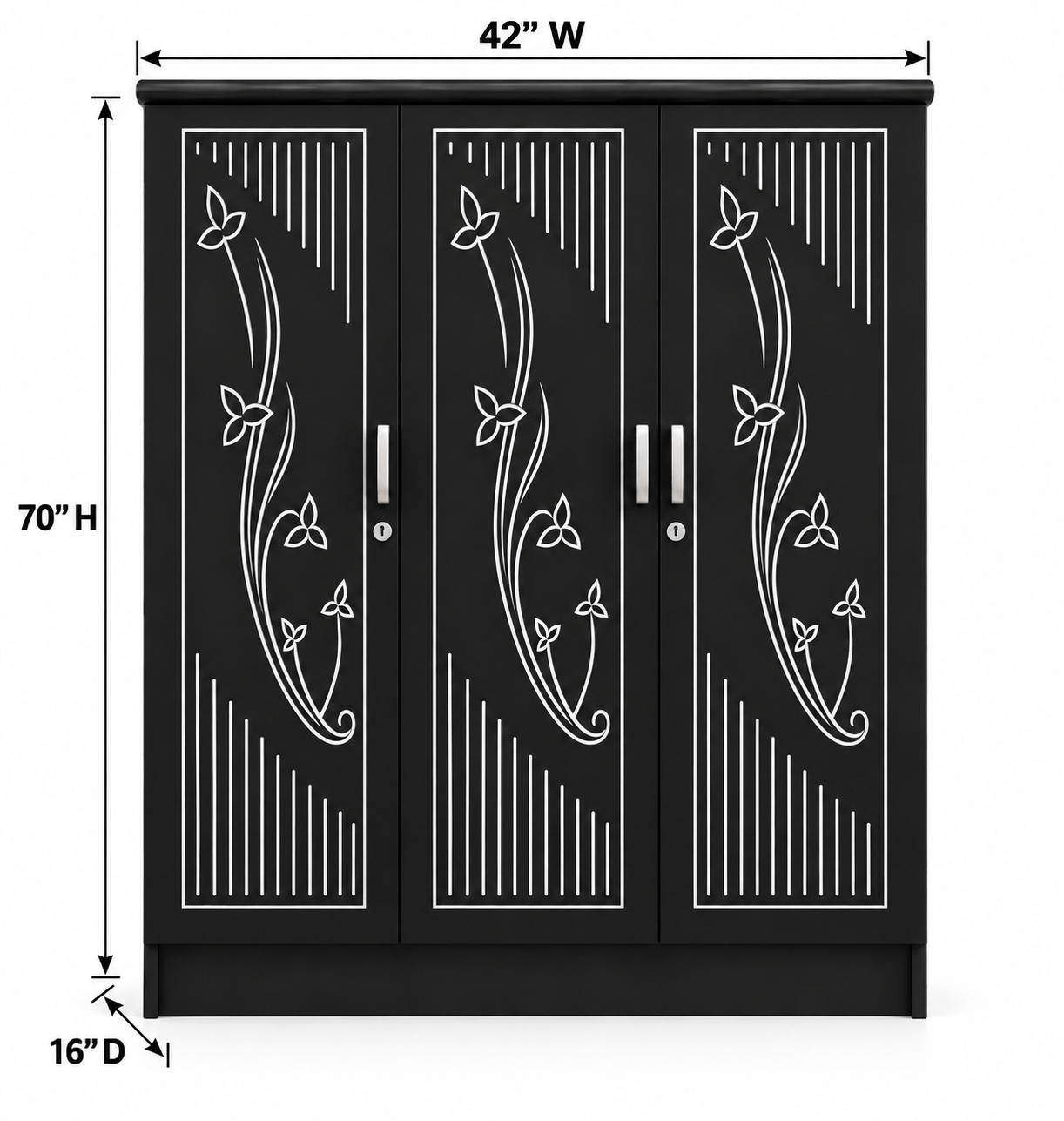 Picture of FurniQ Furniture 3 Door Wardrobe, 3 Door Almirah, Bedroom Wardrobe, Clothes Storage Cabinet, 3 Door Cupboard, Melamine Board Wardrobe, CNC Design Wardrobe, 60 W × 24 D × 72 H Inches | FurniQ Furniture