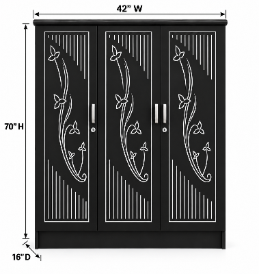 Picture of FurniQ Furniture 3 Door Wardrobe, 3 Door Almirah, Bedroom Wardrobe, Clothes Storage Cabinet, 3 Door Cupboard, Melamine Board Wardrobe, CNC Design Wardrobe, 60 W × 24 D × 72 H Inches | FurniQ Furniture