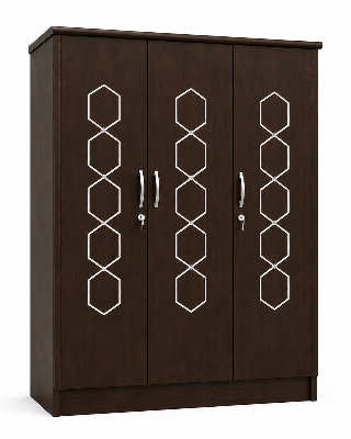 Picture of FurniQ Furniture 3 Door Wardrobe, 3 Door Almirah, Bedroom Wardrobe, Clothes Storage Cabinet, Modern Wardrobe Design, Hexagon Design Wardrobe, Melamine Board Furniture, 60 W × 21 D × 73 H Inches | FurniQ Furniture