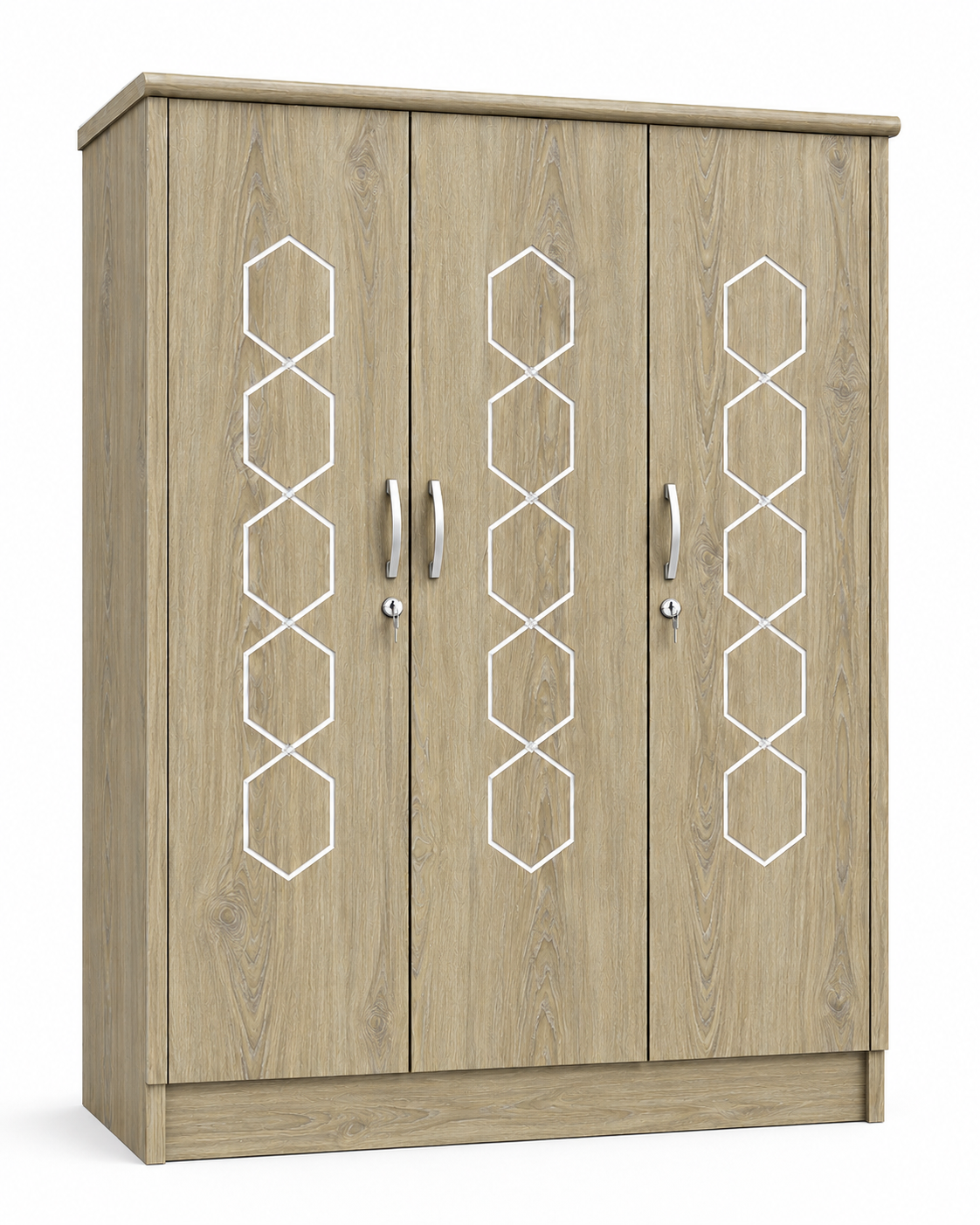 Picture of FurniQ Furniture 3 Door Wardrobe, 3 Door Almirah, Bedroom Wardrobe, Clothes Storage Cabinet, Modern Wardrobe Design, Hexagon Design Wardrobe, Melamine Board Furniture, 60 W × 21 D × 73 H Inches | FurniQ Furniture