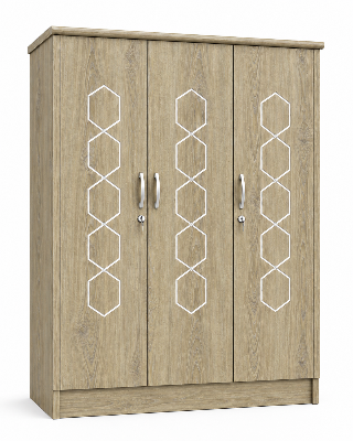 Picture of FurniQ Furniture 3 Door Wardrobe, 3 Door Almirah, Bedroom Wardrobe, Clothes Storage Cabinet, Modern Wardrobe Design, Hexagon Design Wardrobe, Melamine Board Furniture, 60 W × 21 D × 73 H Inches | FurniQ Furniture