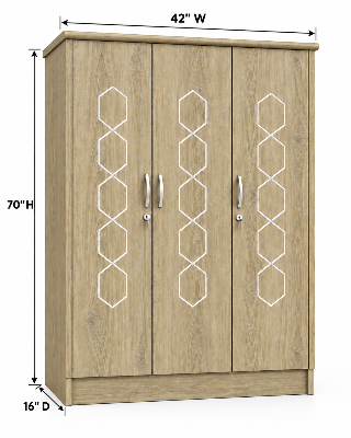 Picture of FurniQ Furniture 3 Door Wardrobe, 3 Door Almirah, Bedroom Wardrobe, Clothes Storage Cabinet, Modern Wardrobe Design, Hexagon Design Wardrobe, Melamine Board Furniture, 60 W × 21 D × 73 H Inches | FurniQ Furniture
