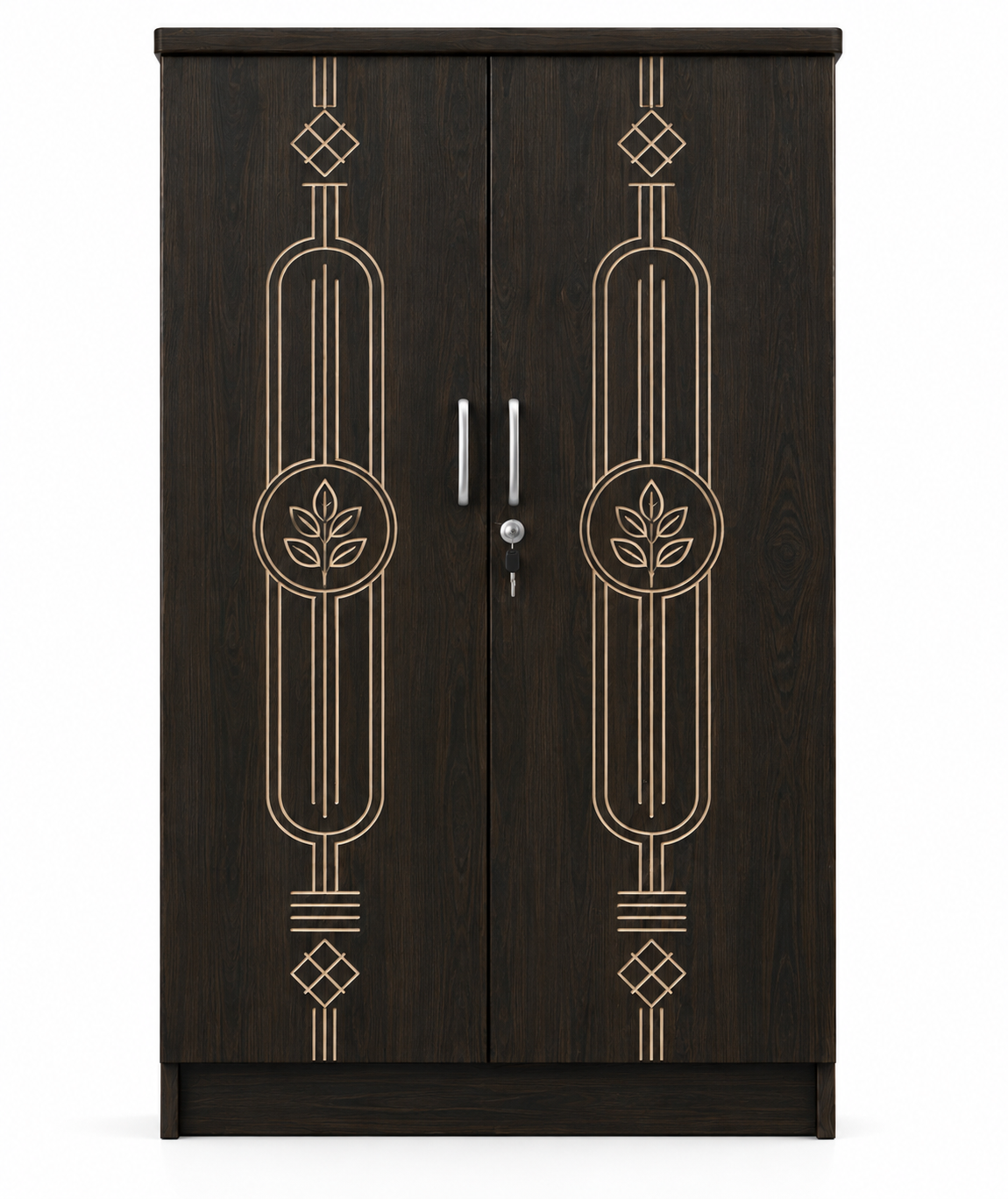 Picture of FurniQ Furniture 2 Door Wardrobe, 2 Door Almirah, Bedroom Wardrobe, Clothes Storage Cabinet, Melamine Board Wardrobe, CNC Design Wardrobe, Modern Wardrobe, 32 W × 21 D × 72 H Inches | FurniQ Furniture