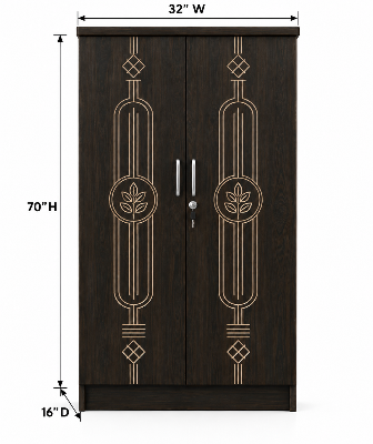 Picture of FurniQ Furniture 2 Door Wardrobe, 2 Door Almirah, Bedroom Wardrobe, Clothes Storage Cabinet, Melamine Board Wardrobe, CNC Design Wardrobe, Modern Wardrobe, 32 W × 21 D × 72 H Inches | FurniQ Furniture