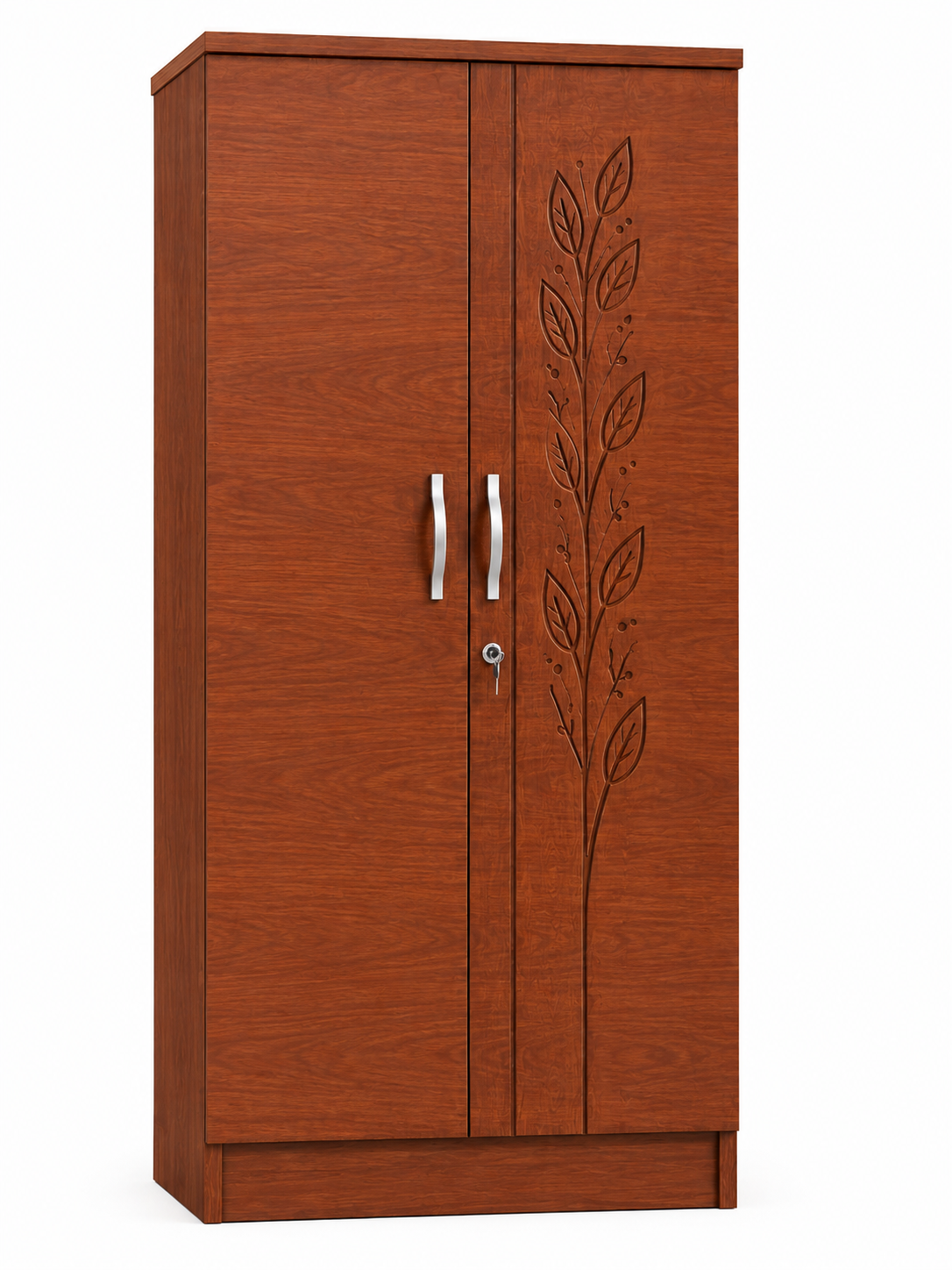 Picture of FurniQ Furniture 2 Door Wardrobe, 2 Door Almirah, Bedroom Wardrobe, Clothes Storage Cabinet, Leaf Design Wardrobe, Melamine Board Wardrobe, Modern Wardrobe Design, 36 W × 20 D × 72 H Inches | FurniQ Furniture
