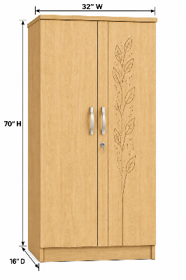 Picture of FurniQ Furniture 2 Door Wardrobe, 2 Door Almirah, Bedroom Wardrobe, Clothes Storage Cabinet, Leaf Design Wardrobe, Melamine Board Wardrobe, Modern Wardrobe Design, 36 W × 20 D × 72 H Inches | FurniQ Furniture