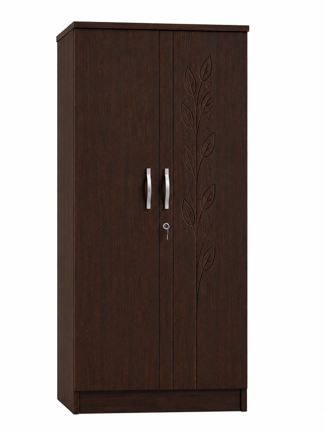 Picture of FurniQ Furniture 2 Door Wardrobe, 2 Door Almirah, Bedroom Wardrobe, Clothes Storage Cabinet, Leaf Design Wardrobe, Melamine Board Wardrobe, Modern Wardrobe Design, 36 W × 20 D × 72 H Inches | FurniQ Furniture