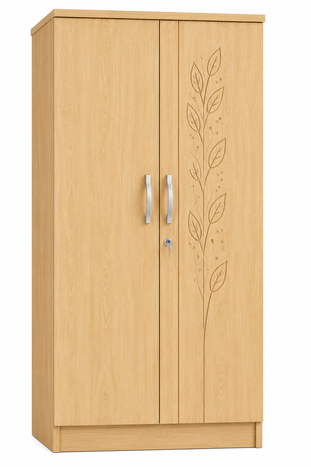 Picture of FurniQ Furniture 2 Door Wardrobe, 2 Door Almirah, Bedroom Wardrobe, Clothes Storage Cabinet, Leaf Design Wardrobe, Melamine Board Wardrobe, Modern Wardrobe Design, 36 W × 20 D × 72 H Inches | FurniQ Furniture
