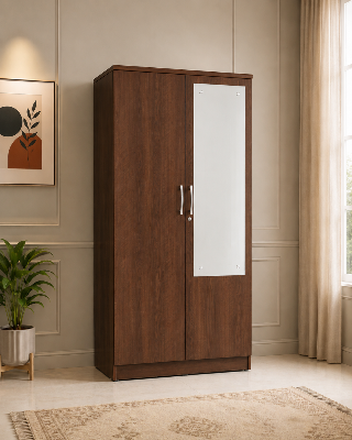 Picture of FurniQ Furniture 2 Door Wardrobe, 2 Door Almirah, Bedroom Wardrobe, Clothes Storage Cabinet, 2 Door Cupboard, Wardrobe with Shelves and Hanging Space, Bedroom Storage Wardrobe, Modern Wardrobe Design, Melamine Board Wardrobe, 32 W × 16 D × 70 H Inches | FurniQ Furniture