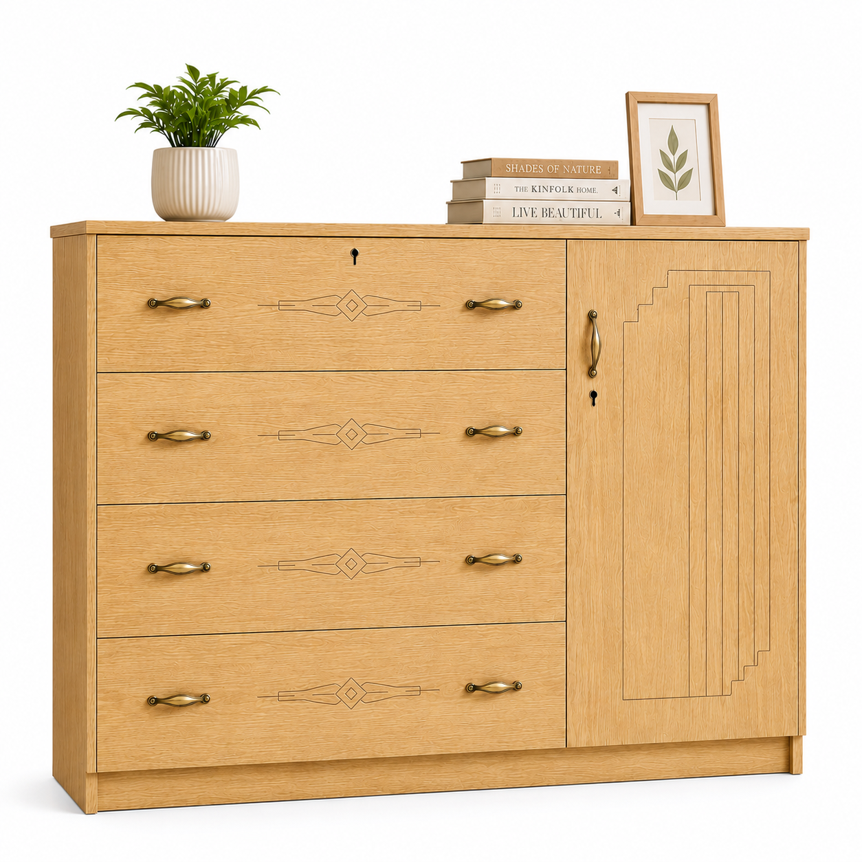 Picture of FurniQ Furniture 1 Door Wardrobe with 4 Drawers, 1 Door Almirah, Bedroom Storage Cabinet, Clothes Storage Cabinet, Wardrobe with Drawers, 4 Drawer Storage Cabinet, Bedroom Cupboard, Multipurpose Storage Cabinet, Melamine Board Wardrobe, 48W × 16 D × 48 H Inches | FurniQ Furniture