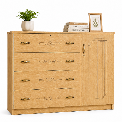 Picture of FurniQ Furniture 1 Door Wardrobe with 4 Drawers, 1 Door Almirah, Bedroom Storage Cabinet, Clothes Storage Cabinet, Wardrobe with Drawers, 4 Drawer Storage Cabinet, Bedroom Cupboard, Multipurpose Storage Cabinet, Melamine Board Wardrobe, 48W × 16 D × 48 H Inches | FurniQ Furniture