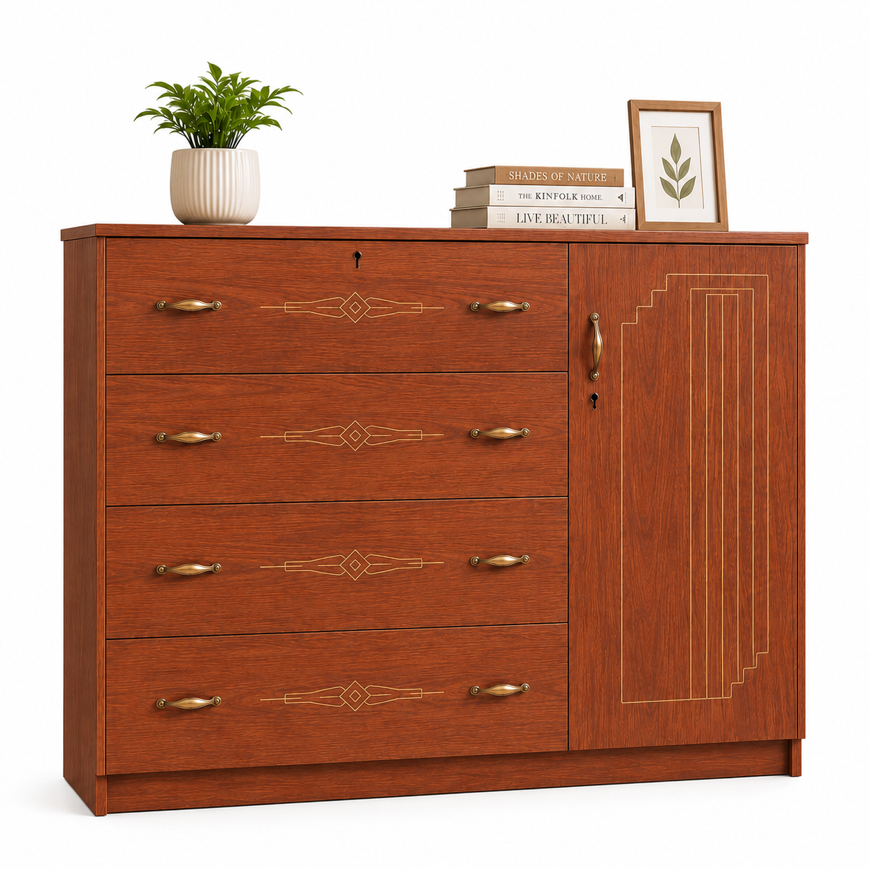 Picture of FurniQ Furniture 1 Door Wardrobe with 4 Drawers, 1 Door Almirah, Bedroom Storage Cabinet, Clothes Storage Cabinet, Wardrobe with Drawers, 4 Drawer Storage Cabinet, Bedroom Cupboard, Multipurpose Storage Cabinet, Melamine Board Wardrobe, 48W × 16 D × 48 H Inches | FurniQ Furniture