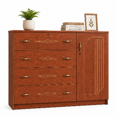 Picture of FurniQ Furniture 1 Door Wardrobe with 4 Drawers, 1 Door Almirah, Bedroom Storage Cabinet, Clothes Storage Cabinet, Wardrobe with Drawers, 4 Drawer Storage Cabinet, Bedroom Cupboard, Multipurpose Storage Cabinet, Melamine Board Wardrobe, 48W × 16 D × 48 H Inches | FurniQ Furniture
