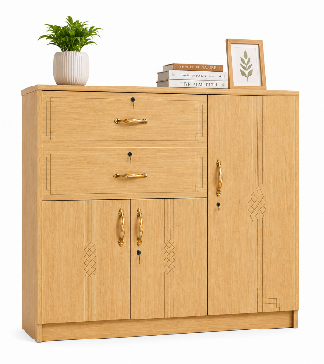 Picture of FurniQ Furniture 3 Door Cupboard, 3 Door Cabinet, Storage Cupboard, Storage Cabinet, Home Storage Cabinet, 2 Drawer Cupboard, Bedroom Cupboard, Multipurpose Storage Cabinet, Melamine Board Cupboard, 47 W × 21 D × 48 H Inches | FurniQ Furniture