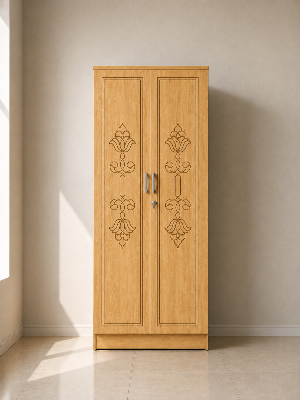 Picture of FurniQ Furniture 2 Door Wardrobe, 2 Door Almirah, Bedroom Wardrobe, Clothes Storage Cabinet, Floral CNC Design Wardrobe, Melamine Board Wardrobe, Modern Wardrobe, 32 W × 21 D × 72 H Inches | FurniQ Furniture