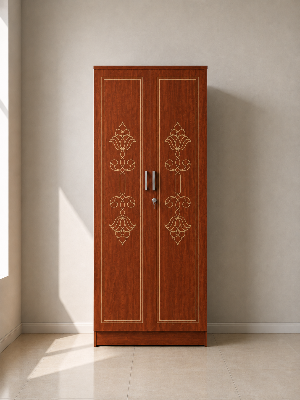 Picture of FurniQ Furniture 2 Door Wardrobe, 2 Door Almirah, Bedroom Wardrobe, Clothes Storage Cabinet, Floral CNC Design Wardrobe, Melamine Board Wardrobe, Modern Wardrobe, 32 W × 21 D × 72 H Inches | FurniQ Furniture