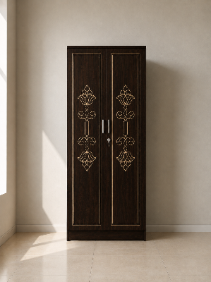 Picture of FurniQ Furniture 2 Door Wardrobe, 2 Door Almirah, Bedroom Wardrobe, Clothes Storage Cabinet, Floral CNC Design Wardrobe, Melamine Board Wardrobe, Modern Wardrobe, 32 W × 21 D × 72 H Inches | FurniQ Furniture