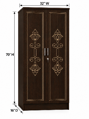 Picture of FurniQ Furniture 2 Door Wardrobe, 2 Door Almirah, Bedroom Wardrobe, Clothes Storage Cabinet, Floral CNC Design Wardrobe, Melamine Board Wardrobe, Modern Wardrobe, 32 W × 21 D × 72 H Inches | FurniQ Furniture