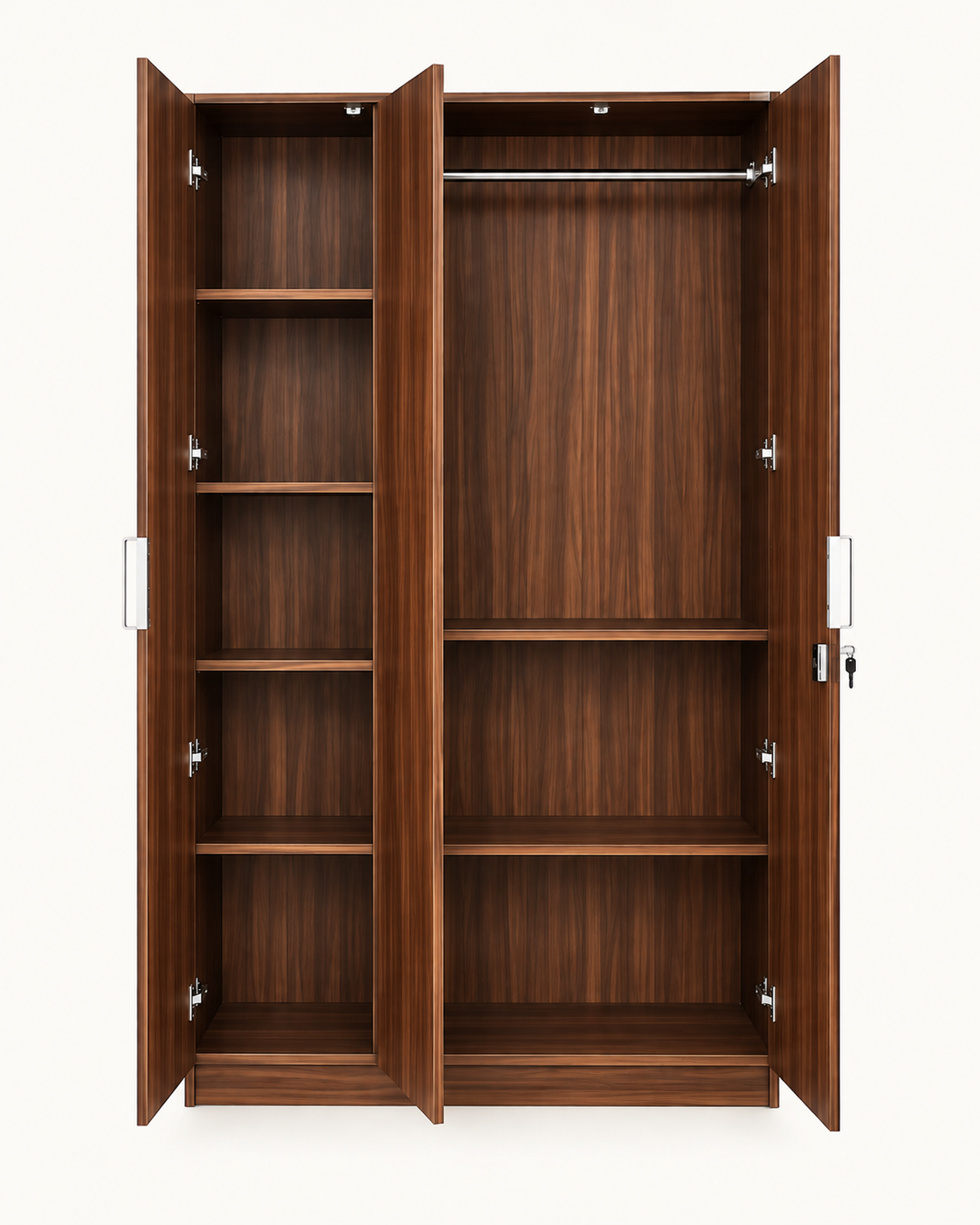 Picture of FurniQ Furniture 3 Door Wardrobe, 3 Door Almirah, Bedroom Wardrobe, Clothes Storage Cabinet, CNC Design Wardrobe, Melamine Board Wardrobe, Hanging Wardrobe, 48 W × 21 D × 72 H Inches | FurniQ Furniture