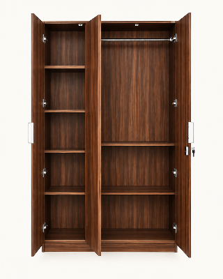 Picture of FurniQ Furniture 3 Door Wardrobe, 3 Door Almirah, Bedroom Wardrobe, Clothes Storage Cabinet, CNC Design Wardrobe, Melamine Board Wardrobe, Hanging Wardrobe, 48 W × 21 D × 72 H Inches | FurniQ Furniture