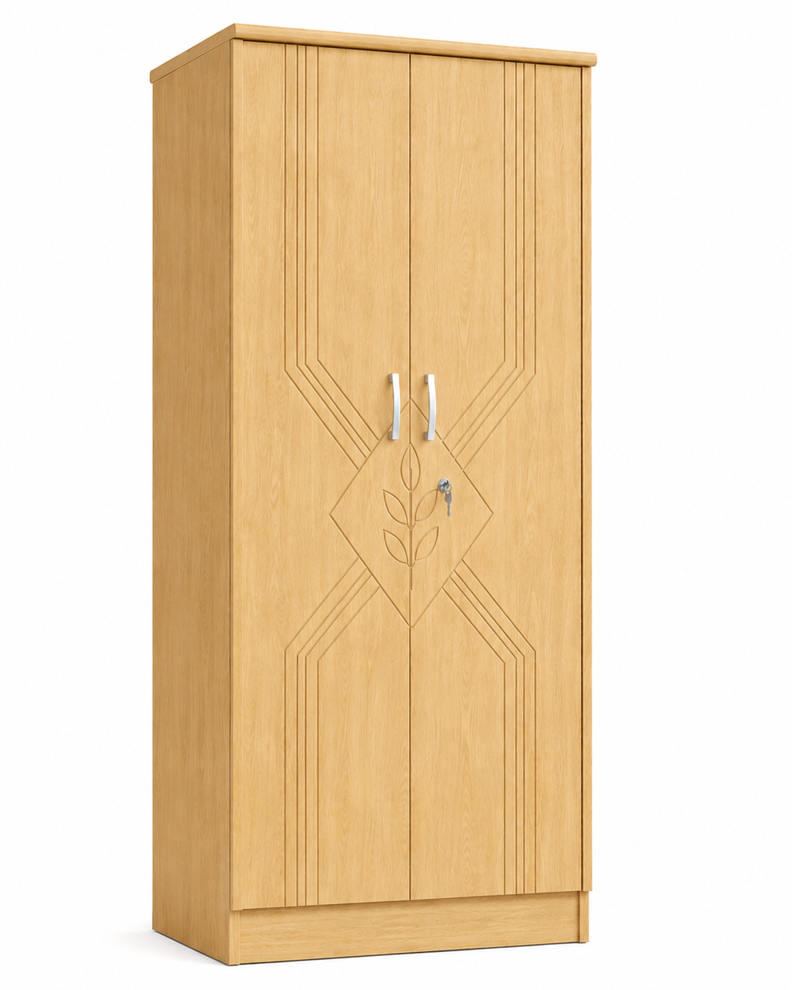 Picture of FurniQ Furniture 2 Door Wardrobe, 2 Door Almirah, Bedroom Wardrobe, Clothes Storage Cabinet, Leaf Design Wardrobe, CNC Design Wardrobe, Melamine Board Wardrobe, 32 W × 21 D × 72 H Inches | FurniQ Furniture
