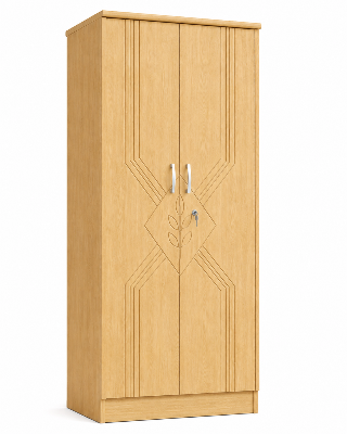 Picture of FurniQ Furniture 2 Door Wardrobe, 2 Door Almirah, Bedroom Wardrobe, Clothes Storage Cabinet, Leaf Design Wardrobe, CNC Design Wardrobe, Melamine Board Wardrobe, 32 W × 21 D × 72 H Inches | FurniQ Furniture