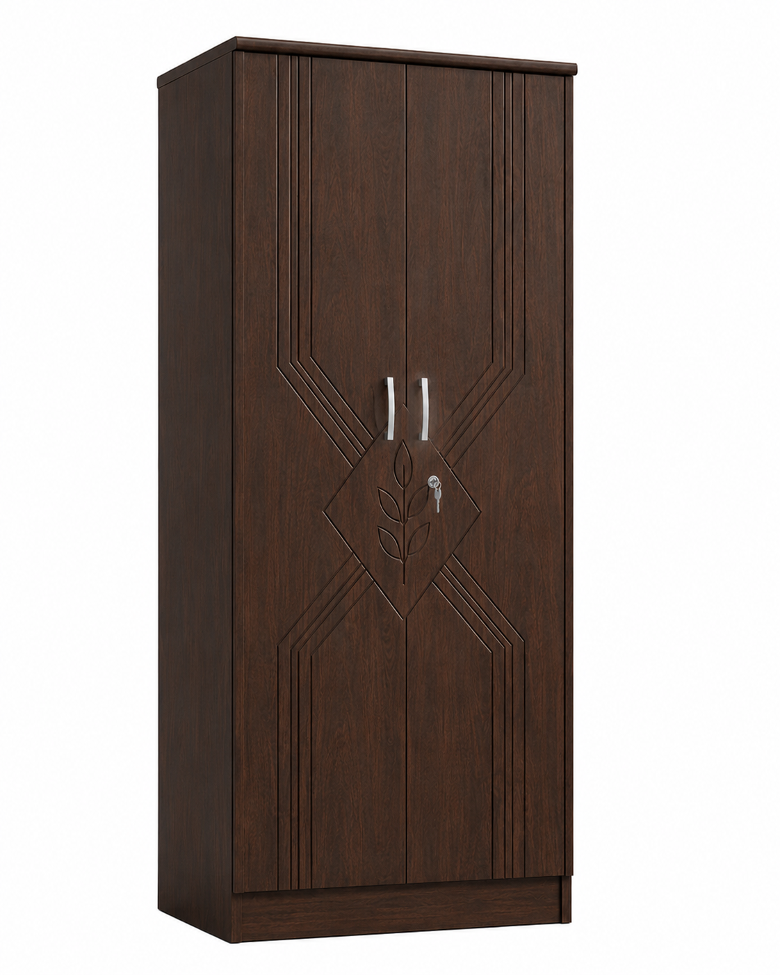 Picture of FurniQ Furniture 2 Door Wardrobe, 2 Door Almirah, Bedroom Wardrobe, Clothes Storage Cabinet, Leaf Design Wardrobe, CNC Design Wardrobe, Melamine Board Wardrobe, 32 W × 21 D × 72 H Inches | FurniQ Furniture