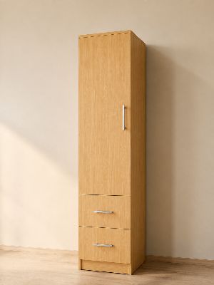 Picture of FurniQ Furniture 1 Door Wardrobe, Single Door Almirah, Bedroom Wardrobe, Clothes Storage Cabinet, 2 Drawer Wardrobe, Melamine Board Wardrobe, Modern Wardrobe Design, 18 W × 16 D × 72 H Inches | FurniQ Furniture