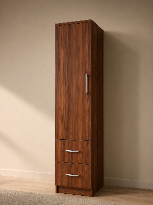 Picture of FurniQ Furniture 1 Door Wardrobe, Single Door Almirah, Bedroom Wardrobe, Clothes Storage Cabinet, 2 Drawer Wardrobe, Melamine Board Wardrobe, Modern Wardrobe Design, 18 W × 16 D × 72 H Inches | FurniQ Furniture