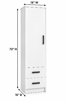 Picture of FurniQ Furniture 1 Door Wardrobe, Single Door Almirah, Bedroom Wardrobe, Clothes Storage Cabinet, 2 Drawer Wardrobe, Melamine Board Wardrobe, Modern Wardrobe Design, 18 W × 16 D × 72 H Inches | FurniQ Furniture