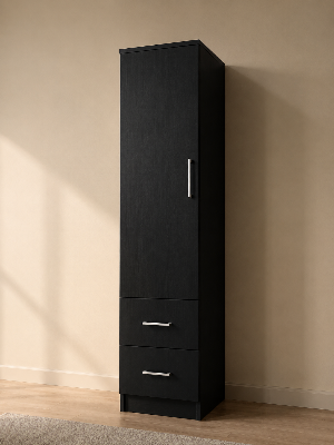 Picture of FurniQ Furniture 1 Door Wardrobe, Single Door Almirah, Bedroom Wardrobe, Clothes Storage Cabinet, 2 Drawer Wardrobe, Melamine Board Wardrobe, Modern Wardrobe Design, 18 W × 16 D × 72 H Inches | FurniQ Furniture