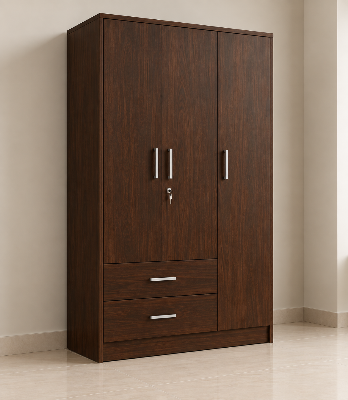 Picture of FurniQ Furniture 3 Door Wardrobe, 3 Door Almirah, Bedroom Wardrobe, Clothes Storage Cabinet, 2 Drawer Wardrobe, Melamine Board Wardrobe, Modern Wardrobe Design, 48 W × 16 D × 72 H Inches | FurniQ Furniture