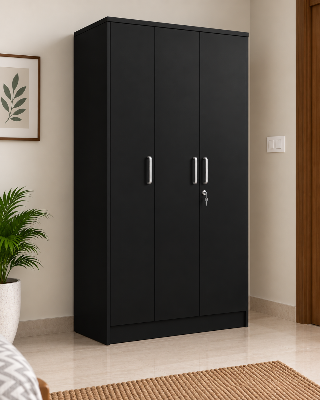 Picture of FurniQ Furniture 3 Door Wardrobe, 3 Door Almirah, Bedroom Wardrobe, Clothes Storage Cabinet, 3 Door Cupboard, Hanging Wardrobe, Melamine Board Wardrobe, 18 W × 14 D × 70 H Inches | FurniQ Furniture