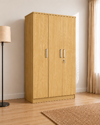 Picture of FurniQ Furniture 3 Door Wardrobe, 3 Door Almirah, Bedroom Wardrobe, Clothes Storage Cabinet, 3 Door Cupboard, Hanging Wardrobe, Melamine Board Wardrobe, 18 W × 14 D × 70 H Inches | FurniQ Furniture